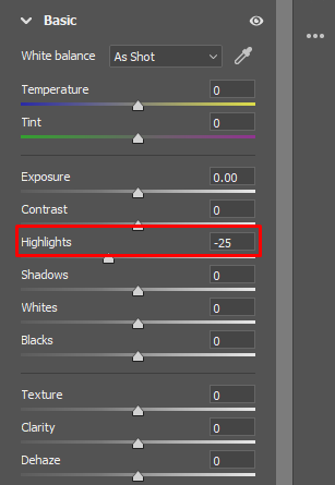 Highlights function Photoshop